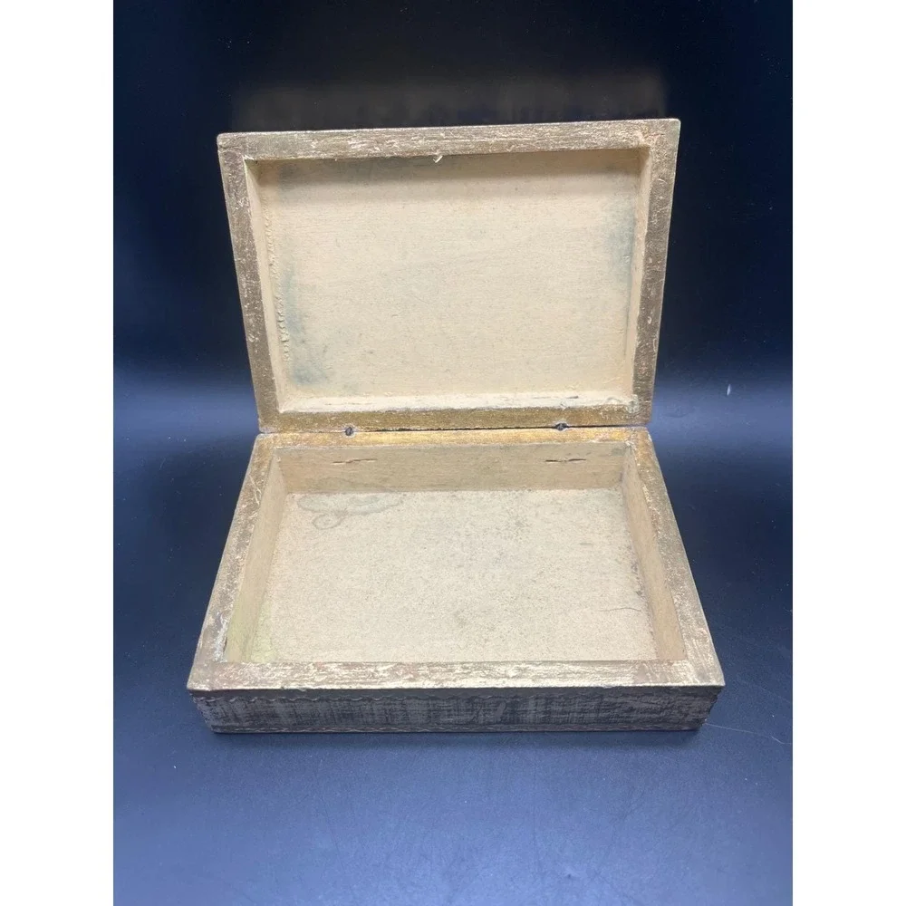 Vintage Hinged‎ Trinket Box Gilt Painted Italian Florentine Jewelry Keepsake Box
